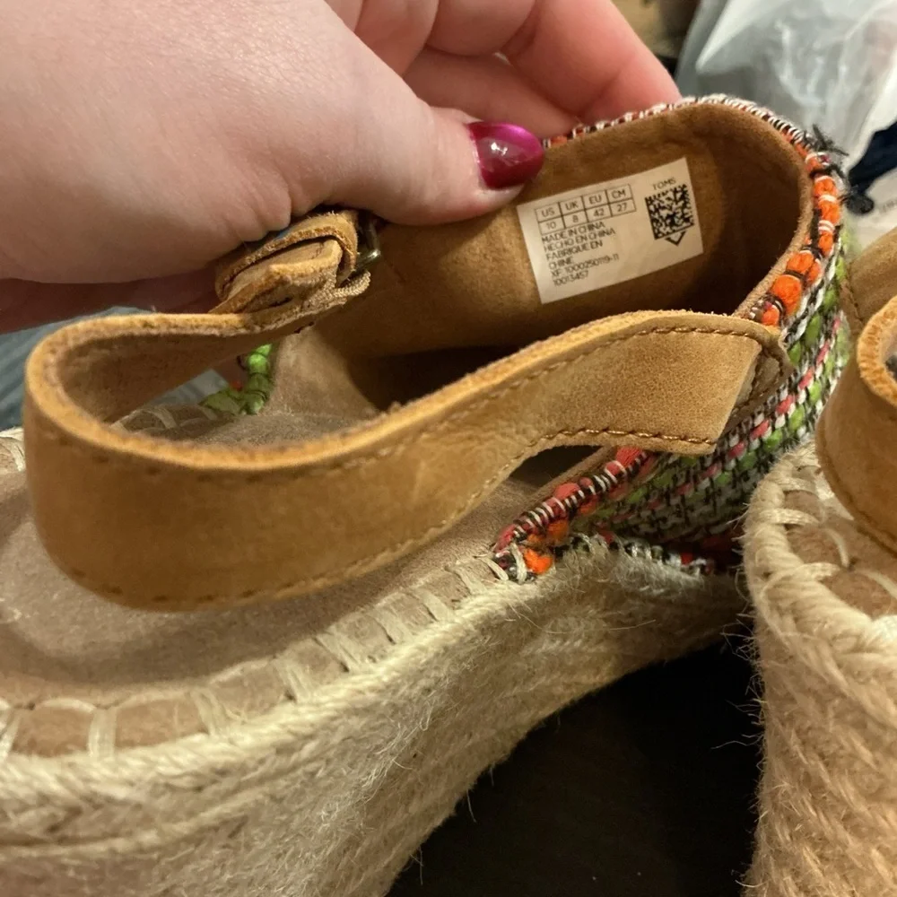 Toms Multicolor Woven Espadrille Wedge Sandals, size 10